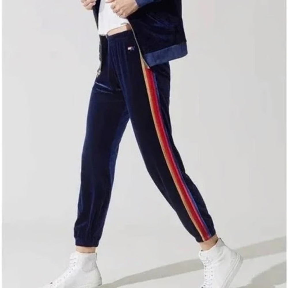 Aviator Nation Sweatpants Joggers Women’s S Velvet  Rainbow 5 Stripe‎ Lounge